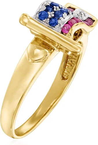 Vista 3 de Ross-Simons 020 ct tw Ruby and 10 ct tw Sapphire American Flag Ring With Diamond Accents in 18kt Gold Over Sterling