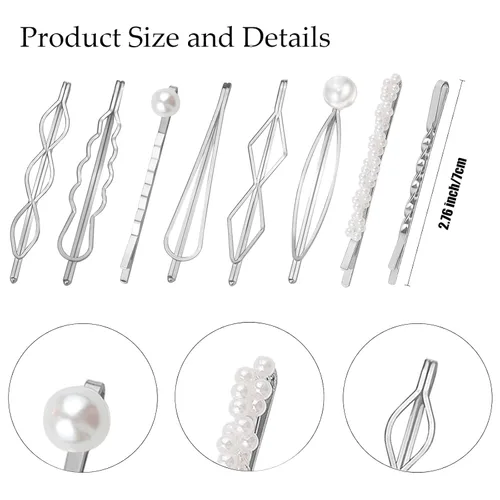 Vista 2 de BOYIVI 16 horquillas geométricas de metal para el cabello, elegantes pasadores de pelo de metal plateado para novia, pines adornados para mujeres