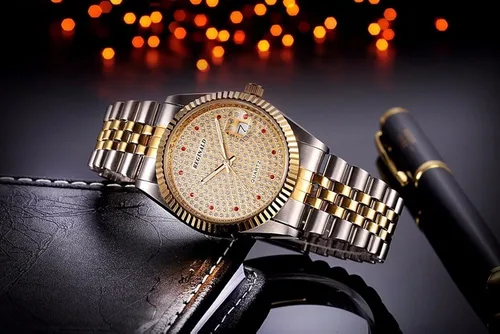 Vista 3 de Fanmis Reloj de pulsera de lujo para mujer, de cuarzo, de oro y dos tonos de acero inoxidable