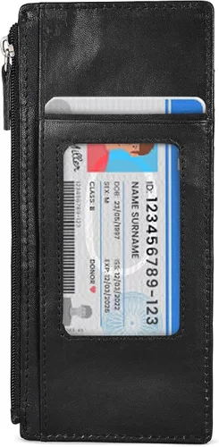 Vista 2 de Leatherboss - Funda para tarjetas todo en uno, cartera delgada con correa de protección para tarjetas, Negro -, Cartera con tarjetero