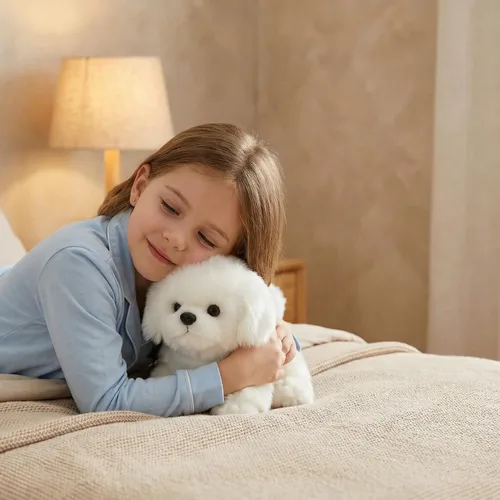 Vista 4 de CU-MATE Juguetes de peluche maltés de 12 pulgadas, simulación realista y realista, juguete de peluche suave hecho a mano, regalo para niños y niñas