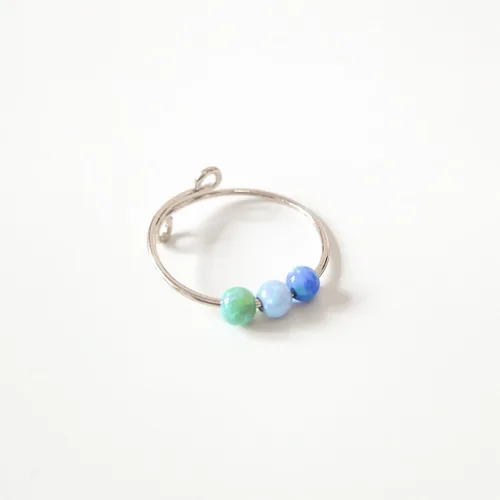 Vista 4 de Anxiety Ring Anti Stress Relief Fidget Worry Ring Adjustable Triple Opal Beads Spinner Ring Sterling Silver