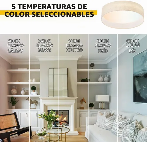 Vista 5 de Hamilyeah Lámpara de techo de montaje empotrado de 24W, lámpara de techo LED regulable con pantalla de tela beige de 5CCT, lámpara de techo