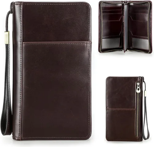 Vista 10 de Funda de cuero de grano superior para pasaporte de viaje para hombre y mujer, hecha a mano para 4 pasaportes y múltiples tarjetas, bloqueo RFID