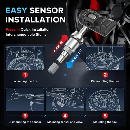 Vista 7 de Autel TPMS MX Sensor 315 433Mhz 2en1 Sensores de Neumáticos, Nivel OE Presión-Liberación Universal 100% Programable por TPMS Tool TS408S TS501 PRO
