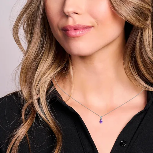 Vista 4 de Collar de oro de 14 quilates para mujer, oro blanco de 14 quilates, oro amarillo 585 con forma de pera, rubí, zafiro, esmeralda, topacio, piedra