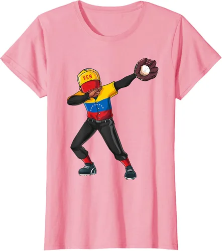 Vista 16 de Baseball Dabbing Venezuela Player Catcher Pitcher Hombres Niños Camiseta, Negro