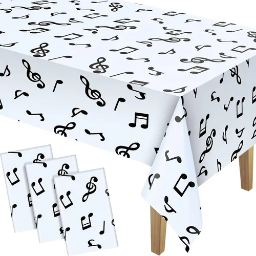 Vista 7 de Tatuo Mantel de fiesta con música y notas musicales de plástico de 108 x 54 Disposable Table Cover for Birthday Jazz Rock Party Decoration, Fits