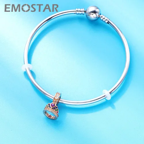 Vista 5 de EMOSTAR Rose Gold Valentine's Day Charms fits European Bracelet, Boy and Girl in Love, I Love You Gesture, Stars Crescent Moon, Crown, Celtic Knot