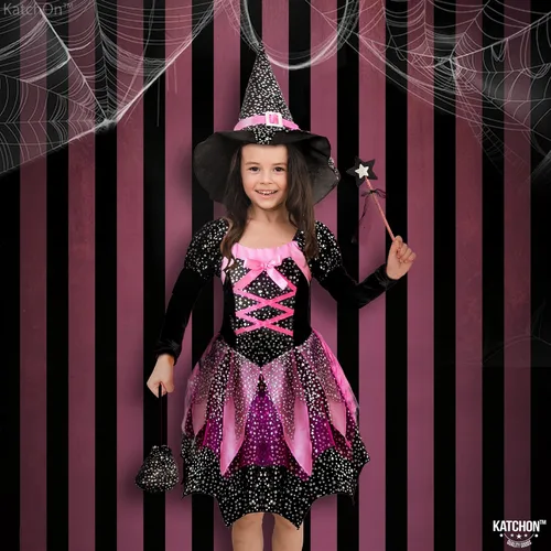 Vista 7 de Katchon, Black and Purple Witch Costume for Girls - Halloween Costumes for Kids Girls Witch Costume for Halloween Cosplay