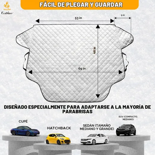 Vista 5 de EcoNour - Cubierta de nieve para parabrisas de coche - Cubierta de hielo para parabrisas con 4 capas de grosor, cubierta de protección contra