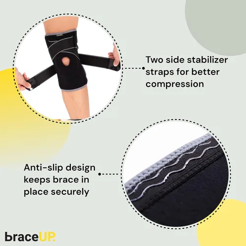Vista 3 de BraceUP Rodillera con estabilizadores laterales y almohadillas de gel para rótula, soporte de rodilla definitivo para dolor de rodilla, artritis