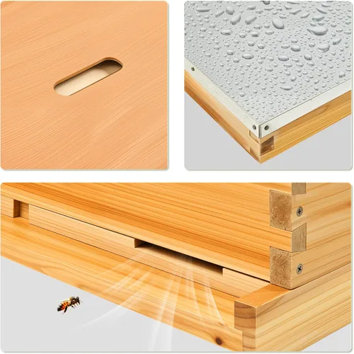 Vista 7 de CREWORKS Colmena de abejas de 10 marcos, kit de iniciación de colmena recubierta de cera de abeja de 2 capas con marcos y fundaciones, caja