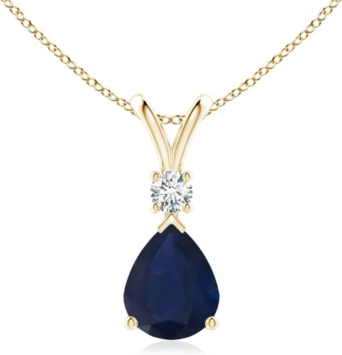Vista 149 de Angara Colgante de lágrima de zafiro azul natural con diamante en plata/oro macizo de 14 quilates/platino Cumpleaños, compromiso, aniversario