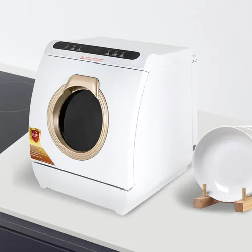 Vista 4 de Lavavajillas de encimera de 900 W con tanque de agua integrado de 7 L, 5 programas y rociador doble de 360°, lavavajillas portátil compacto