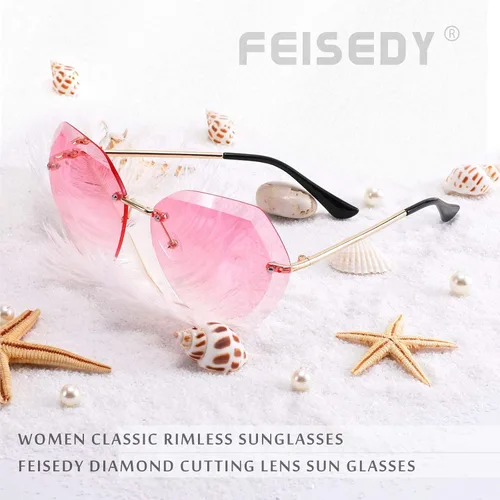 Vista 6 de FEISEDY Gafas de sol sin montura de gran tamaño de las mujeres gafas de sol de corte de diamante B2569