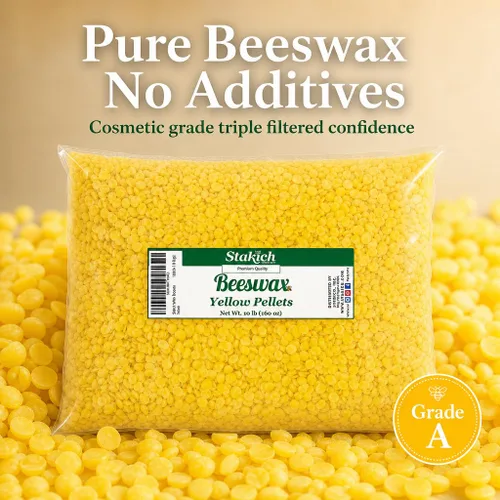 Vista 3 de Stakich Gránulos de cera de abeja amarilla pura – 100% natural, grado cosmético, calidad premium – (10 libras (en bolsas de 1 libra))