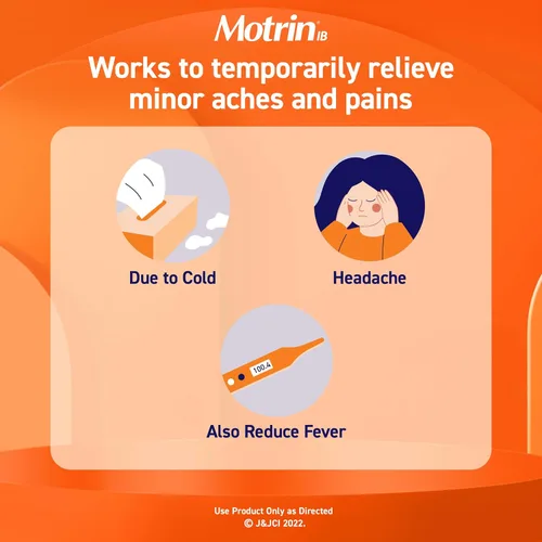 Vista 4 de Motrin IB Ibuprofeno 200mg Comprimidos, Aliviador de Dolor y Fiebre para Dolor de Cabeza, Dolor de Espalda, Dolores Musculares, Dolor Menstrual