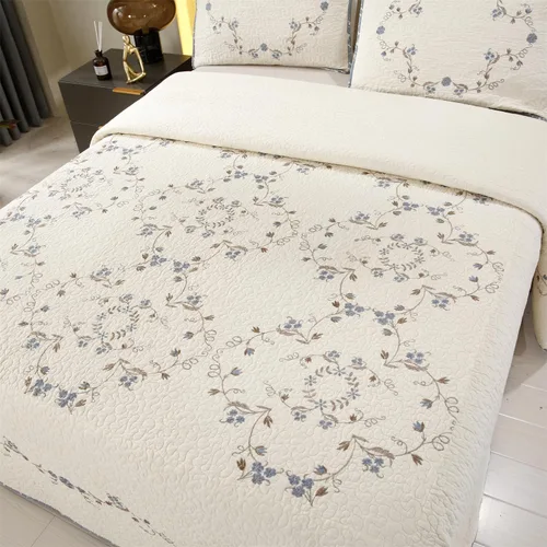 Vista 92 de Mixinni - Juego de colcha reversible de 2 piezas, tamaño individual, color beige, con patrón bordado elegante, juego de edredón y funda de almohada