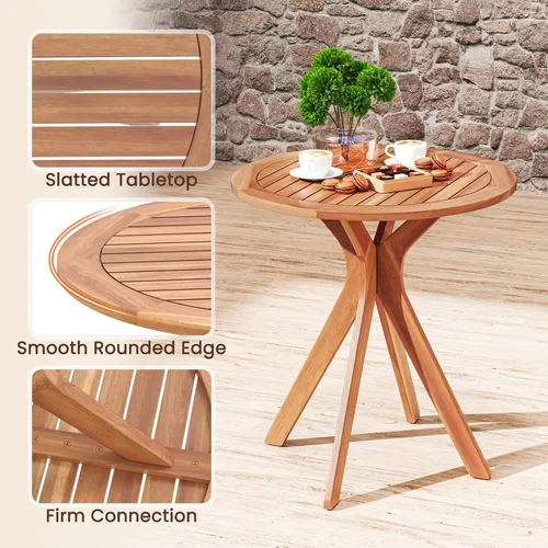 Vista 7 de Tangkula - Mesa bistró de madera de acacia de 27.5 pulgadas, mesa redonda de madera con base en X, mesa de bistró lateral de café para jardín, patio