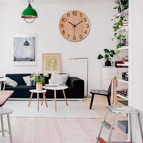 Vista 5 de Reloj de pared para sala de estar, reloj de pared de madera, reloj de cuarzo silencioso para el hogar, reloj de pared redondo para dormitorio