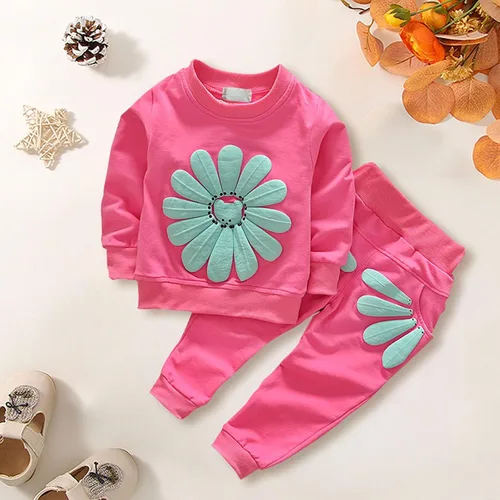 Vista 5 de Conjunto de ropa para niñas pequeñas PrimaveraOtoño manga larga Daisy Print Pullover Sweater Top+Petal Print New Stock