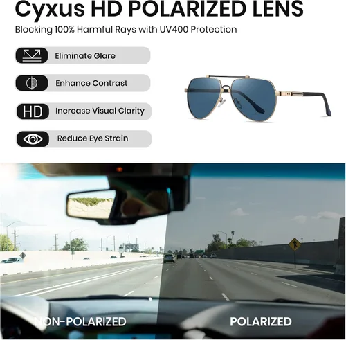 Vista 5 de Cyxus Gafas de sol polarizadas de aviador para hombre, lentes de espejo clásicos, protección UV