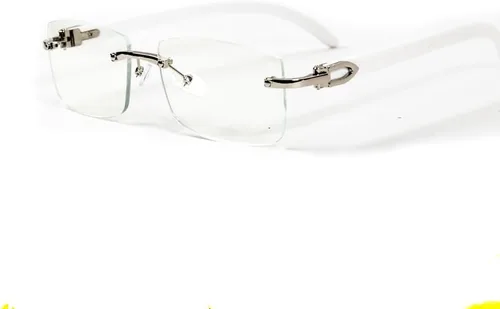 Vista 4 de Retro Vintage Blanco Brazo de Madera Estilo Moderna Diseñador Lente Transparente Sin Montura para Hombres Mujeres Rectangular Plata Marco Unisex