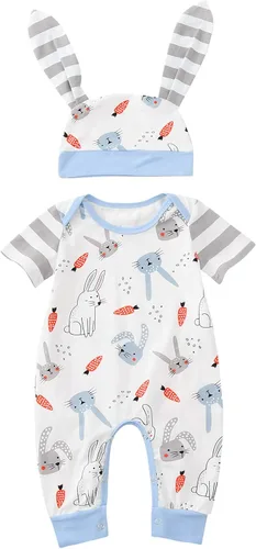 Vista 3 de Yowein - Conjunto de sombrero de conejo con orejas largas, disfraz de bebé, regalo de Pascua para niños pequeños