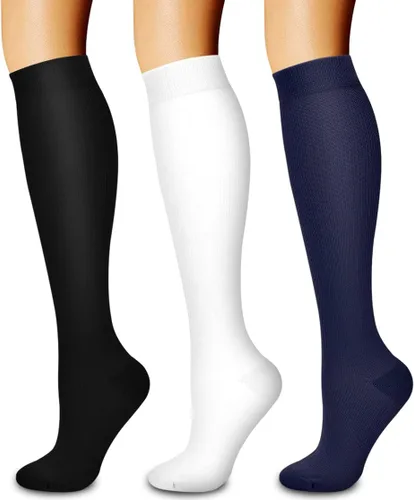 Vista 31 de Paquete de 3 pares de calcetines de compresión médica para mejorar la circulación de mujeres y hombres, para correr, hacer deporte y amamantar