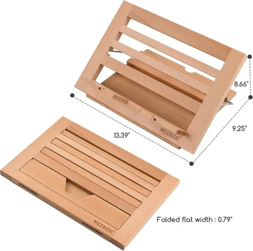 Vista 5 de MEEDEN - Soporte para libros con clips para página: 13.39" x 9.25" Soporte plegable ajustable para MacBook de madera de haya para documentos