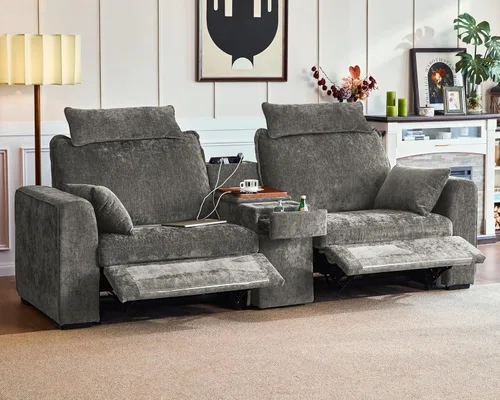 Vista 10 de Sofá reclinable eléctrico de 102.8 pulgadas con reposacabezas, sofá reclinable modular Cloud de gran tamaño con mesa, cajón de almacenamiento