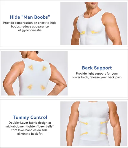 Vista 2 de Camiseta de compresión para hombre, adelgaza y moldea el cuerpo - chaleco de entrenamiento, camiseta de tirantes, para marcar abdominales, camisetas