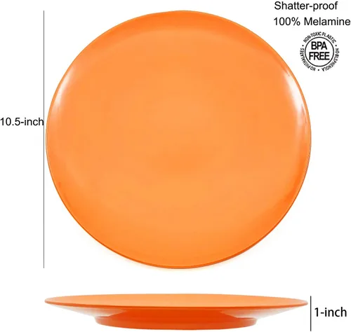 Vista 6 de KX-WARE Platos de melamina, juego de 6 platos llanos de 10.5 pulgadas, multicolor, 100% melamina aptos para lavavajillas, sin BPA