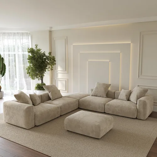 Vista 58 de WJShome Cloud Couch Sofá Seccional Modular, Sofá en Forma de L de 102 pulgadas con Otomana, Sofá de Pana Beige de 3 Asientos, Sofá Seccional