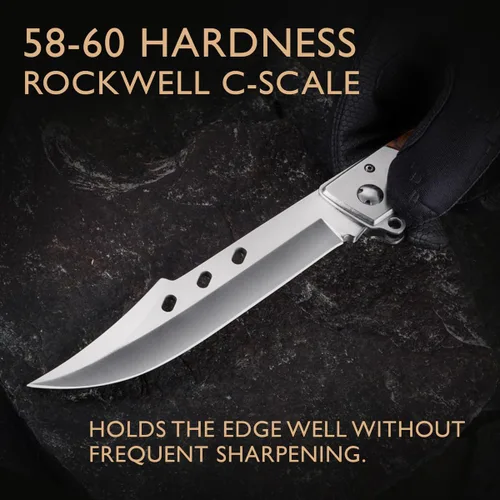 Vista 9 de Grand Way Cuchillo plegable de hoja larga – Cuchillos afilados para caza, senderismo, campamento, supervivencia táctica y trabajo para hombres