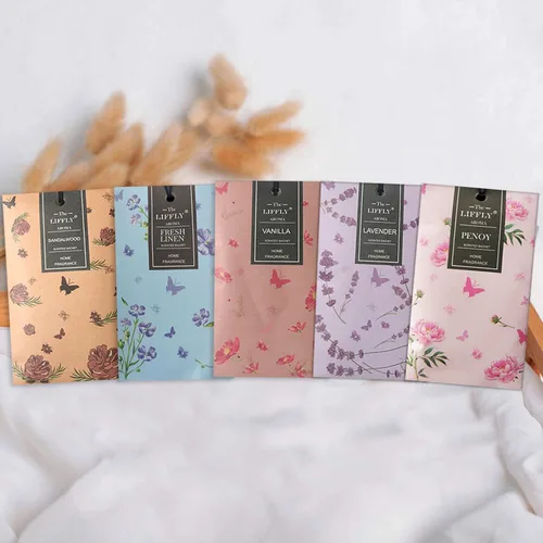 Vista 7 de 13 sobres perfumados para cajones y armarios, 14 paquetes de lavanda, rosa, jazmín, océano, vainilla, sándalo, lino fresco, cerezo, lila, eucalipto