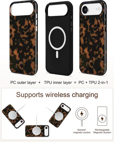 Vista 94 de Jusy Funda compatible con MagSafe con estampado de caparazón de tortuga marrón para iPhone 7/8/SE, cubierta protectora de TPU suave magnética