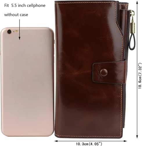 Vista 7 de YALUXE Cartera de piel auténtica para mujer con bloqueo RFID tarjetero múltiple con bolsillo para teléfono celular