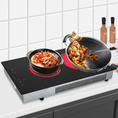 Vista 2 de Estufa eléctrica de 2 quemadores - Placa de cocina portátil de 20 pulgadas con pantalla LED, bloqueo de seguridad para niños y temporizador, cocina