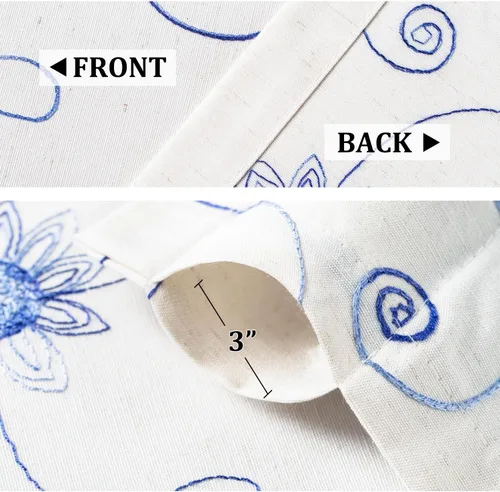 Vista 4 de VOGOL Cortinas de Nivel para Cocina para Ventana, Flores Azules y Enredaderas Bordadas Cortina de 24 Pulgadas de Largo, Cortinas Cortas Tratamiento