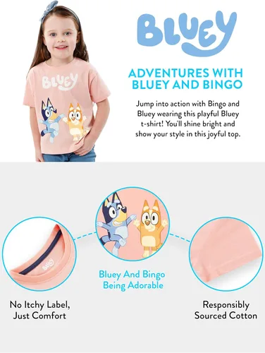 Vista 6 de Bluey Camisa para niñas Camiseta de Bingo para niñas Camiseta de manga corta para niñas Camiseta para niñas Tallas 18M a 6