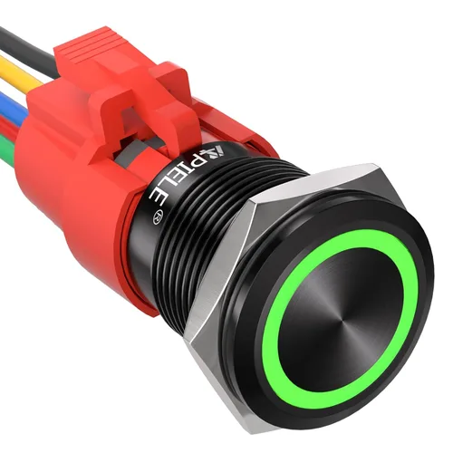 Vista 13 de APIELE Interruptor de botón de bloqueo de 0.748 in, 12 V CC, anillo de halo de ojo de ángel LED de 0.74 pulgadas, 1NO1NC SPDT con enchufe de cable