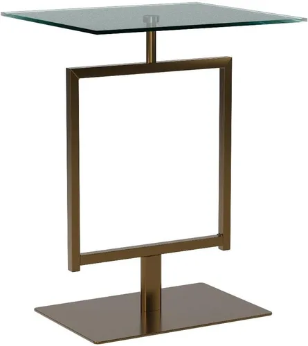 Vista 4 de Kings Brand Furniture Molein - Mesa auxiliar, base de metal dorado con parte superior de vidrio templado, moderna mesa rectangular con pedestal