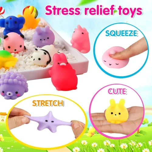 Vista 4 de 100 Pcs Mochi Squishy Fidget Toy, Mini Squishies Bulk Party Favors for Kids Animal/Fruit