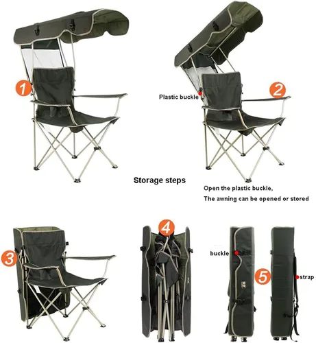 Vista 4 de Taburete plegable al aire libre silla plegable al aire libre con dosel silla de camping portátil ajustable para pesca, camping, picnic, barbacoa
