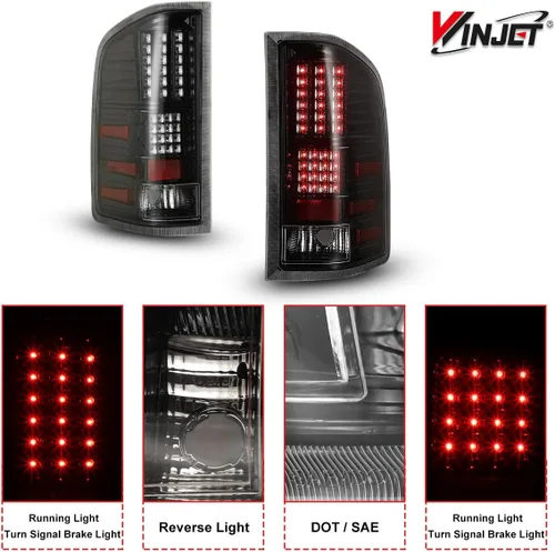 Vista 2 de Winjet Luces traseras LED para [2007-2013 Chevy Silverado 1500] [2007 2008 2009 2010 2011 2012 2013 2014 Silverado 2500/3500] Luces traseras LED