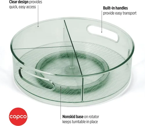 Vista 3 de Copco Lazy Susan - Organizador giratorio de 12 pulgadas con divisores extraíbles, organizador de gabinete giratorio para despensa, cocina, armario