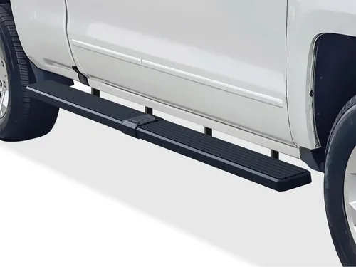 Vista 24 de APS - Estribos iBoard para Chevrolet con cabina extendida de 2 puertas completas + 2 puertas de apertura inversa, 4 pulgadas, Aluminio negro