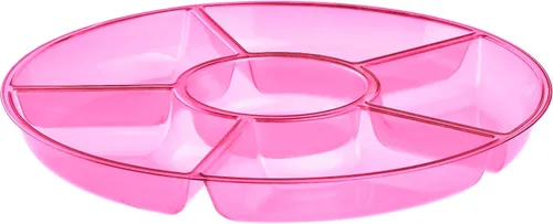 Vista 9 de Plasticpro Bandeja de servir redonda seccional de plástico de 6 secciones/platos, rosa, paquete de 8